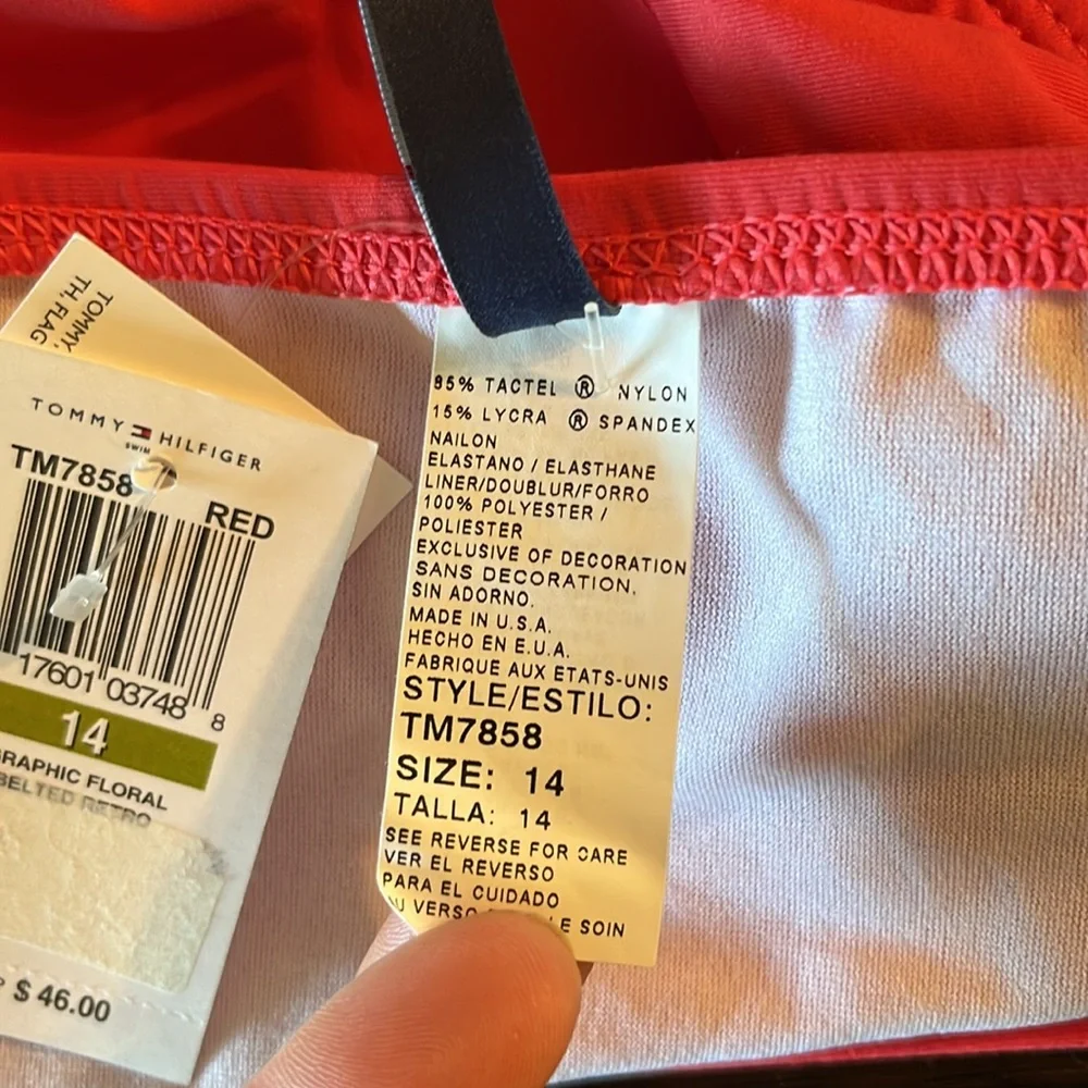 NWT Tommy Hilfiger Red Floral Belted Retro Hipster Swim Bottoms